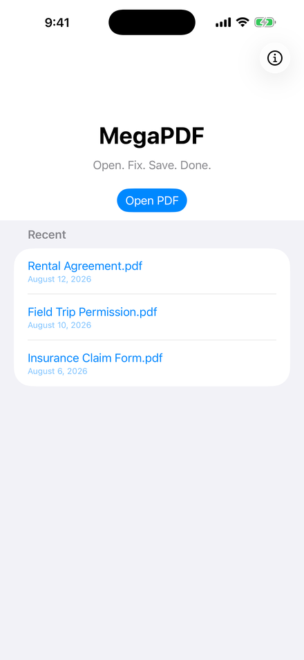 The home screen with recent documents