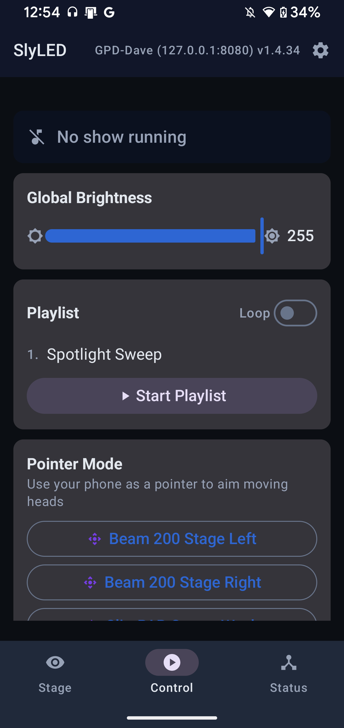 Show controls with playlist and pointer mode