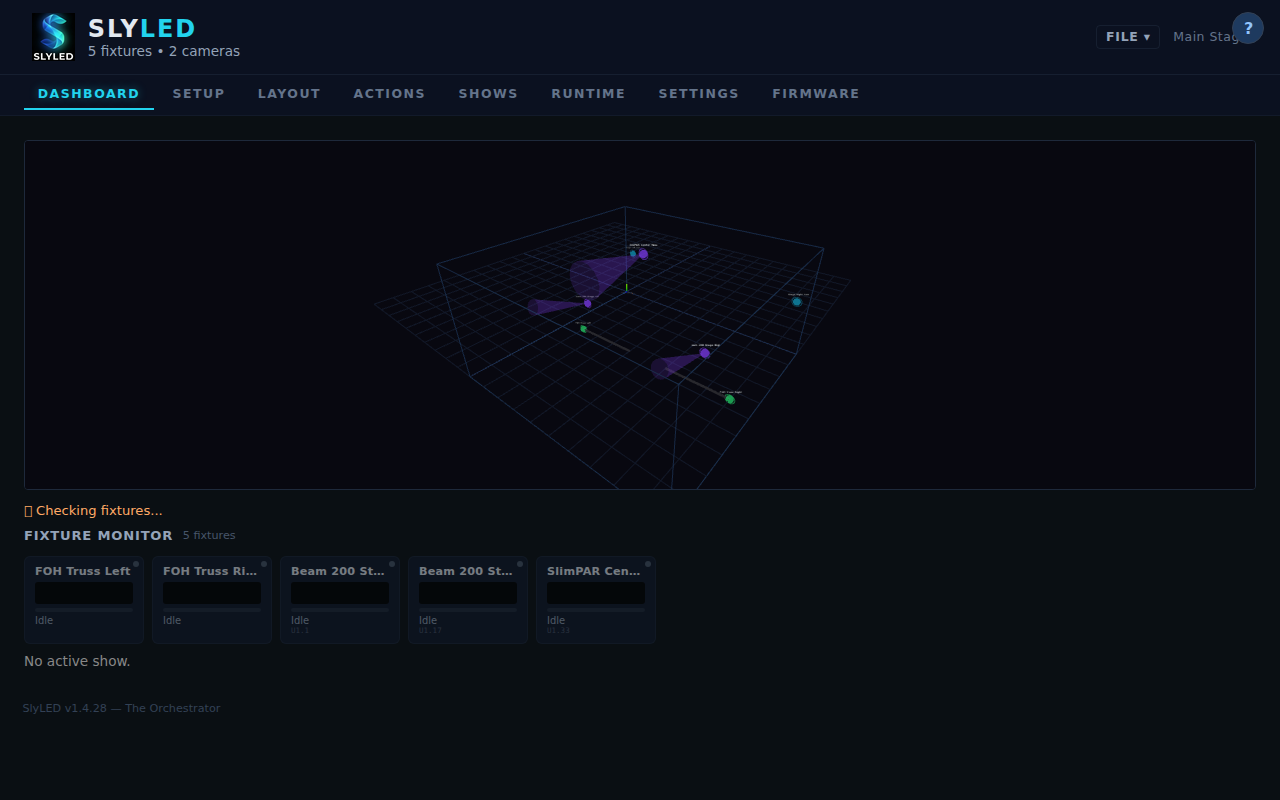 Dashboard — performer status grid and live show preview